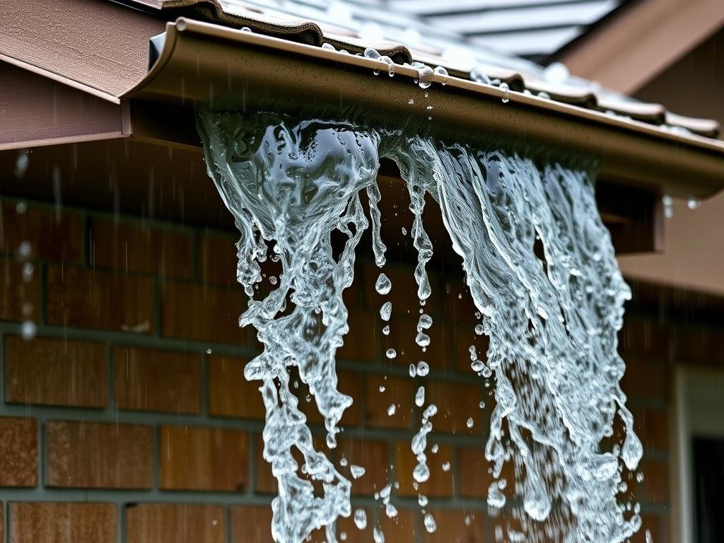 Overflowing gutter during rainfall due to blockage
